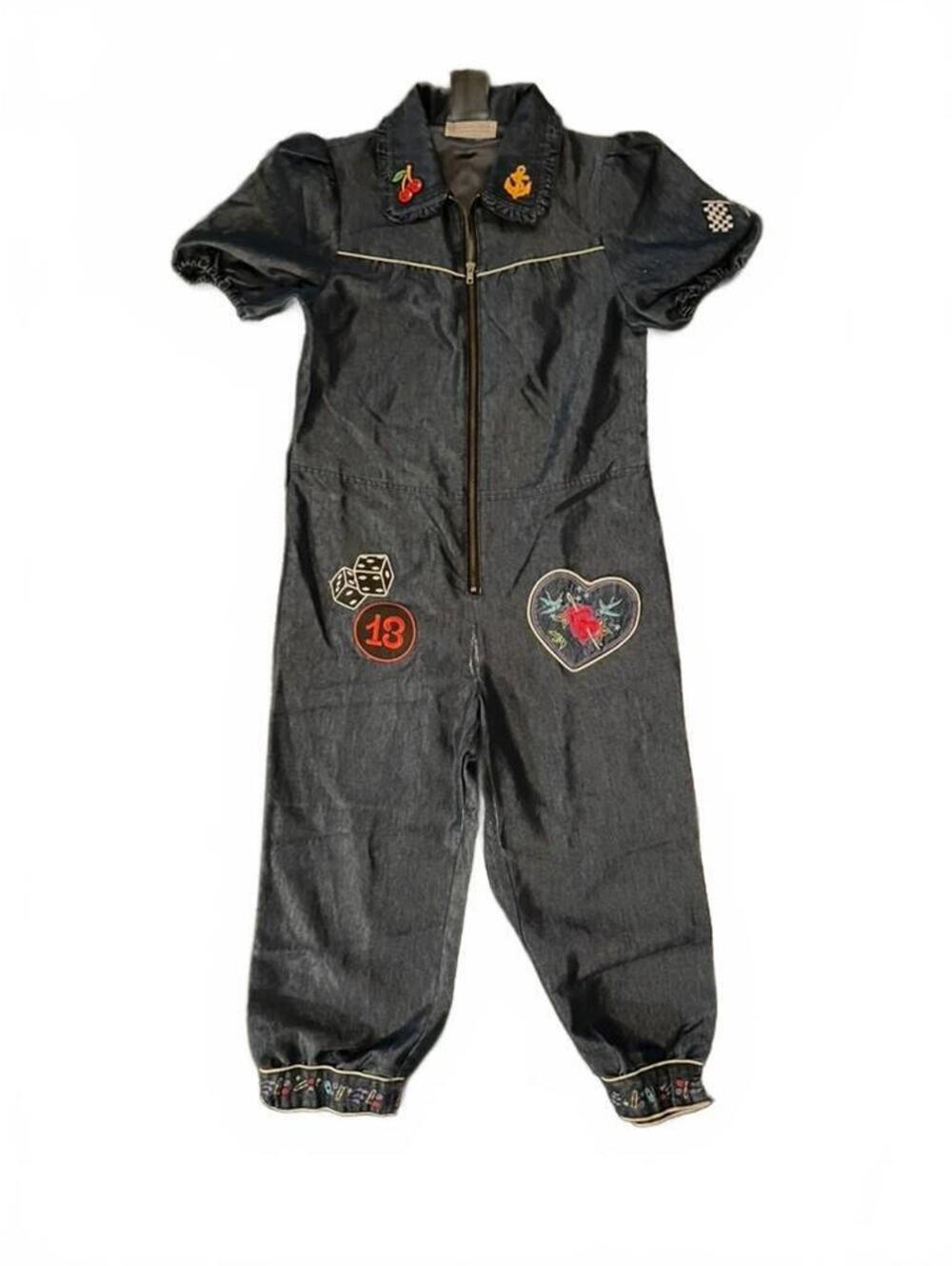 Vintage Laura Lees Label Denim Jumpsuit with Embroidered Patches